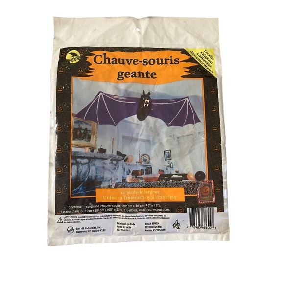 VTG 2000 NIP Halloween Giant Floating Black Bat 10' Hanging Decoration Sun Hill - Picture 3 of 6